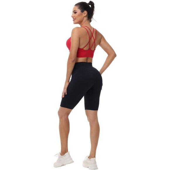 Women's Red Strappy Bralettes Pull-on Sports Bra Rave Top Festival Outfits - Picture 8 of 9